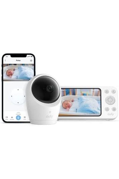 eufy جهاز مراقبة الأطفال E20 مع كاميرا 2K، واتصال واي فاي هجين وبدون واي فاي، والتحكم في التطبيق والشاشة،