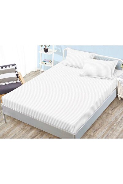 OEM Fitted Bed Cover and 2 Pillowcases, Sonia-Home, Damask, Single, Solid, 140x200cm, White