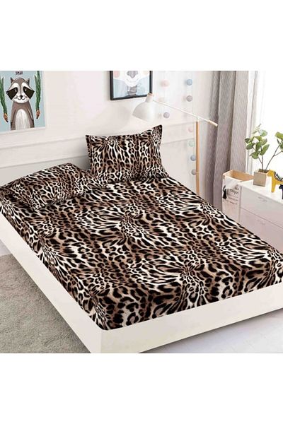 JOJO HOME Set de cearșafuri pentru pat dublu cu elastic, Jojo Home, Finet, 3 piese, 180x200cm, imprimeu animal, multicolor