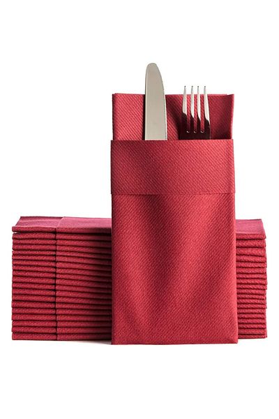 alenked Burgundy Fabric Textured Pocket Air Laid Napkin 40X40 cm 6 Pieces