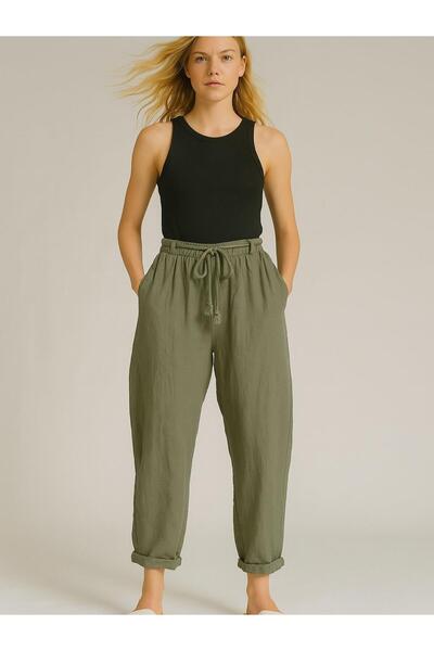 Butik İtalyan Keten Havuç Model Pantolon - HAKİ