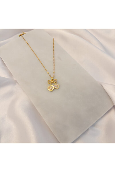 çelik takı Kurdeleli Kiraz Çelik Kolye