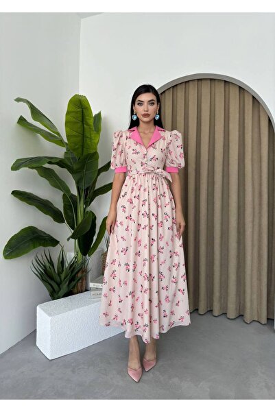 EtikaOnline Polo Yaka Düğme Detay Çiçekli Sofia Elbise