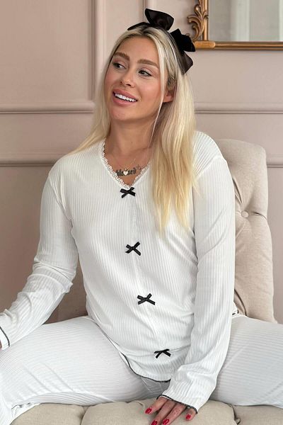 Pijamaevi White Delicato Knitted Long Sleeve Women's Pajama Set