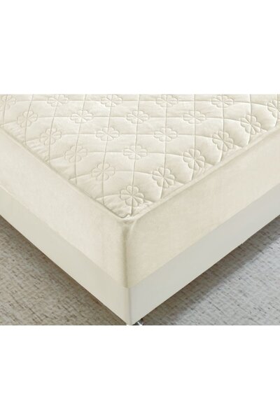 OEM Bed cover and 2 pillowcases, Quilted Topper, Velvet, 160x200cm, White
