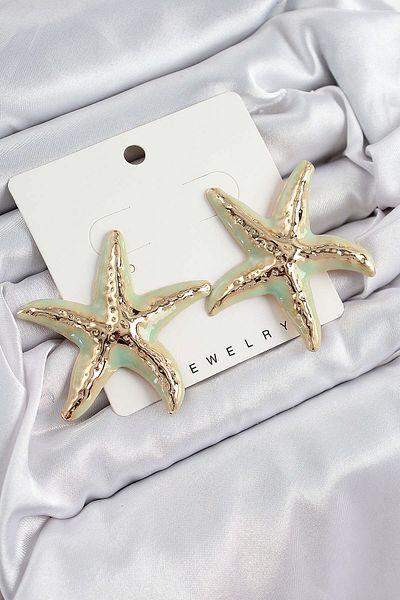 Avantaj Kapıda ®   Brass Water Green Starfish Model Vintage Women's Earrings