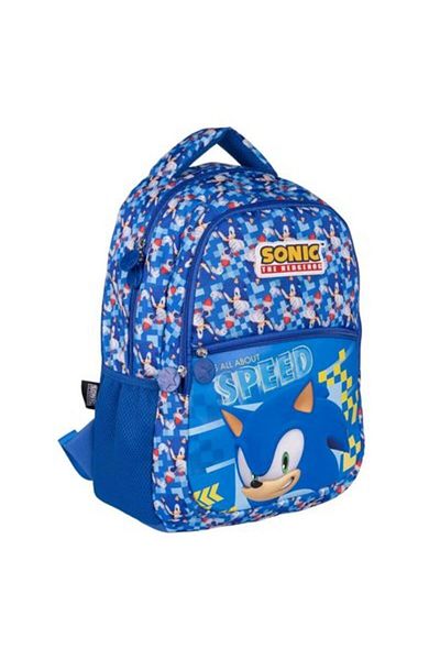 Sonic Licensed School Bag, 2 Compartment Pen Holder Pencil Bag - Keychain and Water Bottle Gift