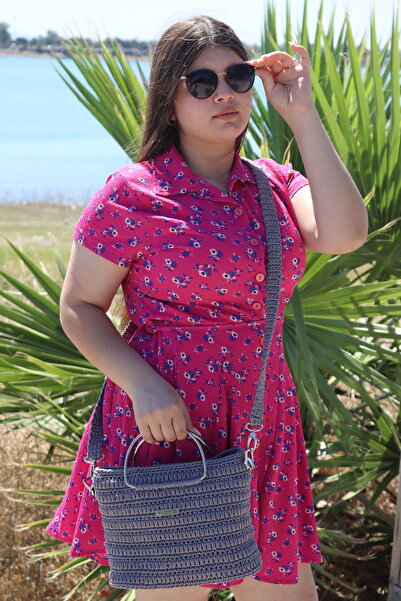 Bejon Gray Metal Handle Knitting Bag - Macrome Thread - Knitting Bag - Inner Lined