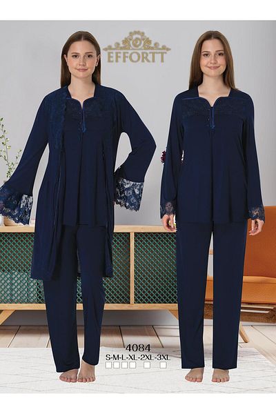 EM&FA TEKSTİL Effort Pregnant Maternity Lace Detailed Pajama Set with Dressing Gown