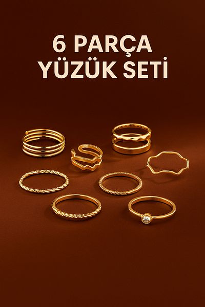 Store Trend 6 Piece Gold Color Steel Ring Set – Stylish and Modern Design