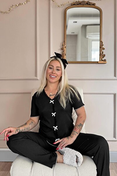 Pijamaevi Black Delicato Knitted Short Sleeve Women's Pajama Set