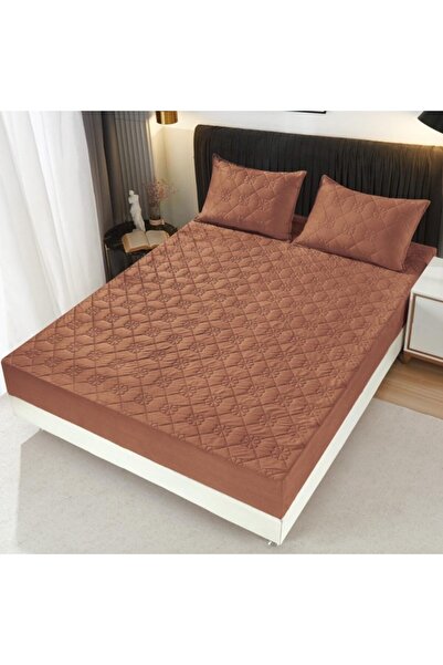 OEM Bed Sheet and 2 Pillowcases, Quilted Topper, Velvet, 180x200cm, Brown