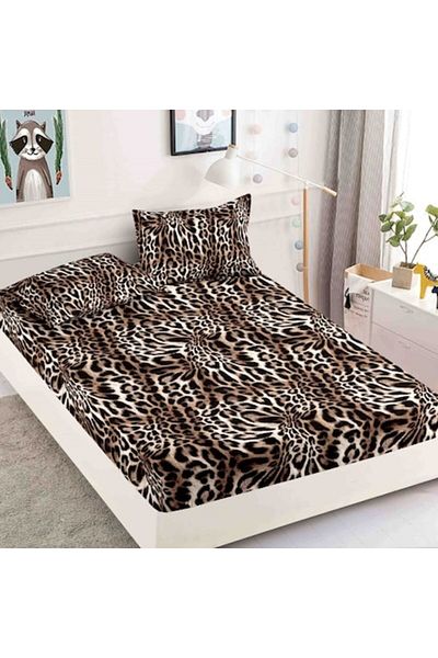 JOJO HOME Set de cearșafuri pentru pat dublu cu elastic, Jojo Home, Finet, 3 piese, 180x200cm, imprimeu animal, multicolor