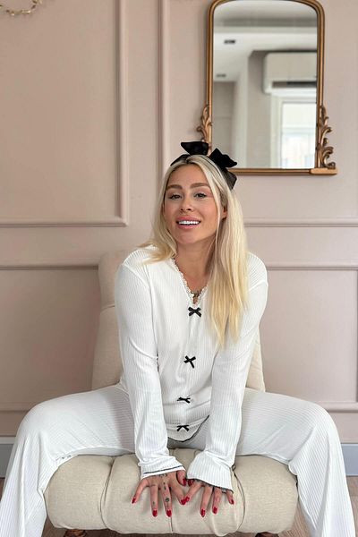 Pijamaevi White Delicato Knitted Long Sleeve Women's Pajama Set