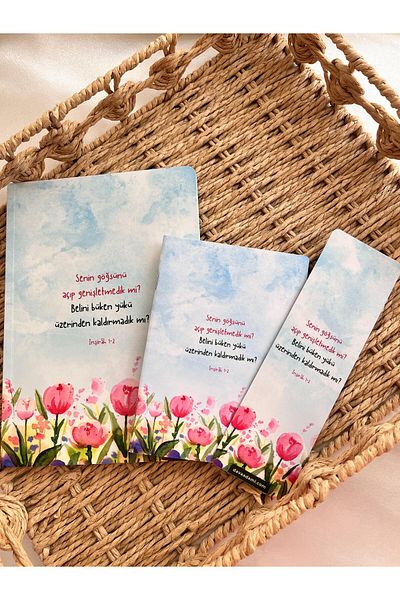EMKSHOP Islamic Design Striped Notebook Notepad Bookmark Set Set (Verses Hadiths Are Placed on Each Page)