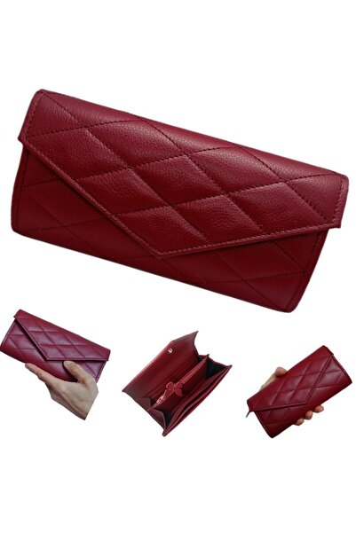 OEM Women's large wallet, genuine leather, burgundy, handcrafted, quilted