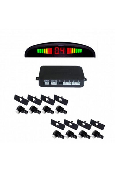 Xenon Bright Front and rear parking sensors with 8 sensors and LED display S300-8 OEM type 16.5mm Black