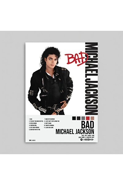 Orendart Michael Jackson - Bad Albüm Spotify Çerçevesiz Tasarım Poster