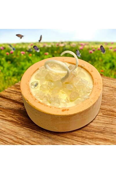 Büke Doğaltaş Tasarım Pembe Kuvars ( Aşk Taşı) Nergis Kokulu Mum