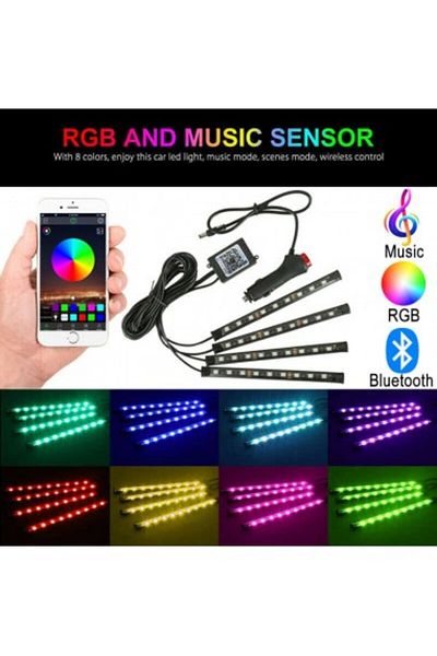 Xenon Bright Kit de 4 lumini ambientale RGB cu aplicație Bluetooth pentru telefon, 12V, 9 LED-uri, 17 cm LAL-9