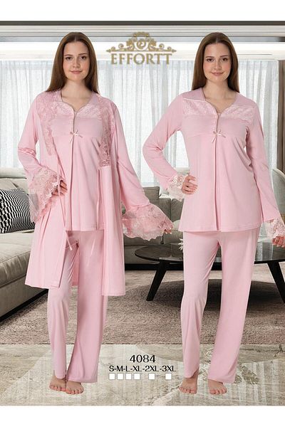EM&FA TEKSTİL Effort Pregnant Maternity Lace Detailed Pajama Set with Dressing Gown