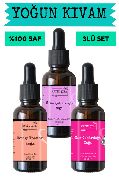 Antik Şifa Havuç Tohumu Yağı, Nar çekirdeği Yağı ve Üzüm Çekirdeği Yağı 3 x 2...