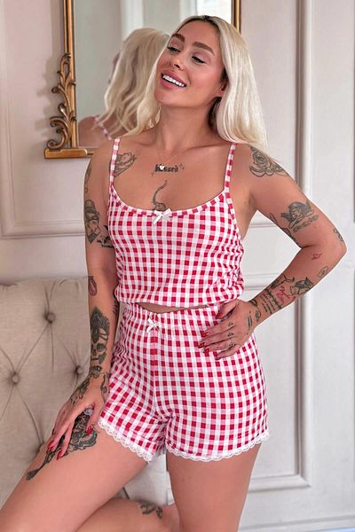 Pijamaevi Coquelicot Charm Patterned Rope Strap Shorts Bamboo Women's Pajama Set