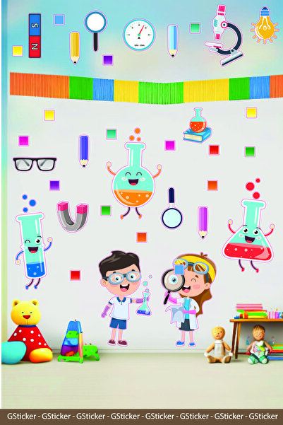 GSticker Kimya Deney Aletleri Çocuklar Okul Posteri Anaokulu Anasınıfı Kreş Ç...