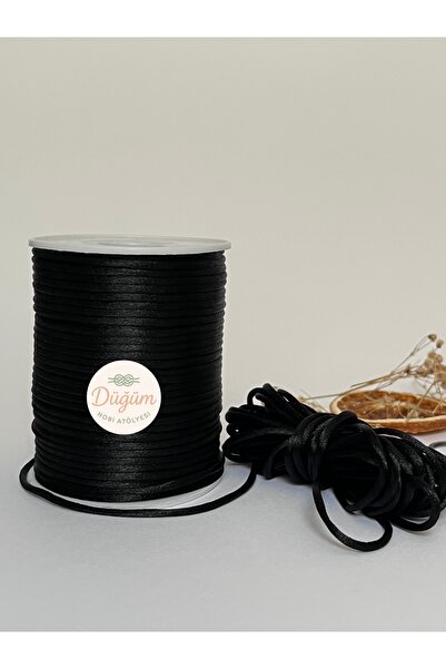 Düğüm Hobi Atölyesi 2 mm Siyah 3 metre Floş Sıçan Kuyruğu İp Gelinlik Abiye B...