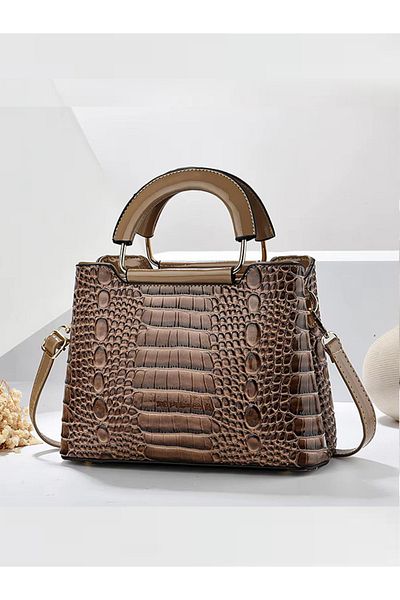 GENERAL Stylish Women's Crocodile Pattern Handbag and Shoulder Bag - Light Brown