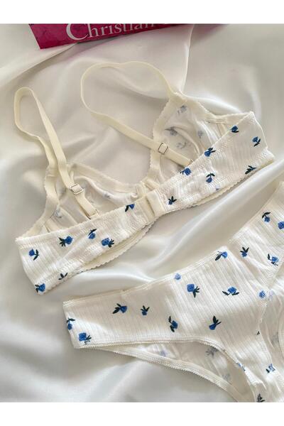 dem merys Міні синій комплект бюстгальтера з бавовняної трикотажної тканини з квітковим візерунком (бюстгальтер, трусики)