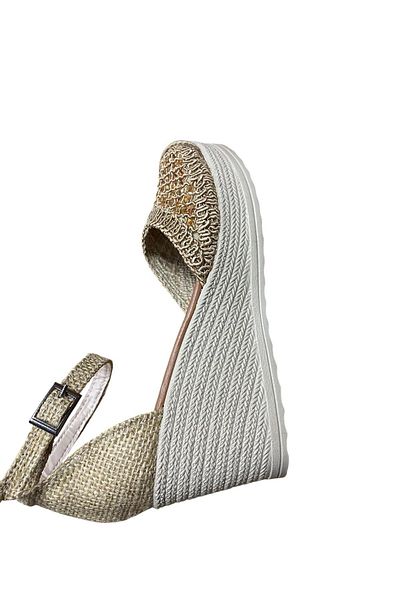 Shoes Sandale de vară din tricotaj din paie cu toc pană pentru damă
