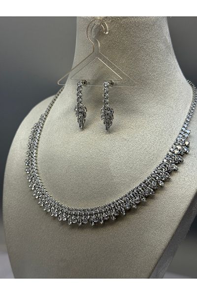 HADRA ACCESSORİES High Quality Waterway Zircon Evening Dress Necklace Earring Set Bridal Jewelry Set Engagement Set Wedding Set