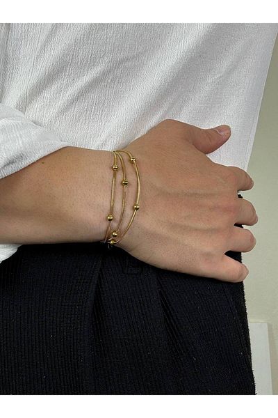 Arvens Gold Triple Men's Chain Bracelet Women's Stainless Steel Color Does Not Fade Unisex Tarnish Steel Bracelet