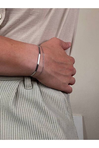 Arvens Silver Men's Double Chain Bracelet Women's Stainless Steel Colorfast Unisex Tarnish-Free Steel Bracelet