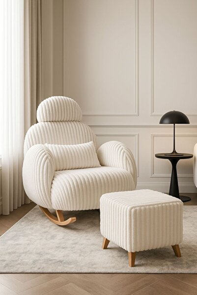 ÜNKAY Premium Çizgili Sabit Başlıklı Sallanır Berjer & Emzirme Koltuğu ve Puf