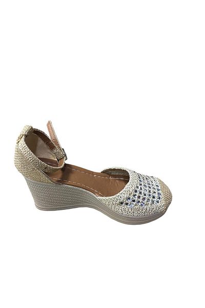 Shoes Sandale de vară din tricotaj din paie cu toc pană pentru damă