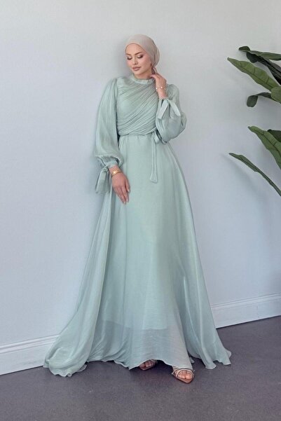 Şulemoda Giyim فستان سهرة مطوي بالماء بالنعناع