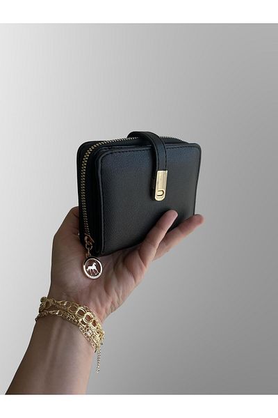 shiny ever Small Size Women's Wallet Black Gold Detailed
