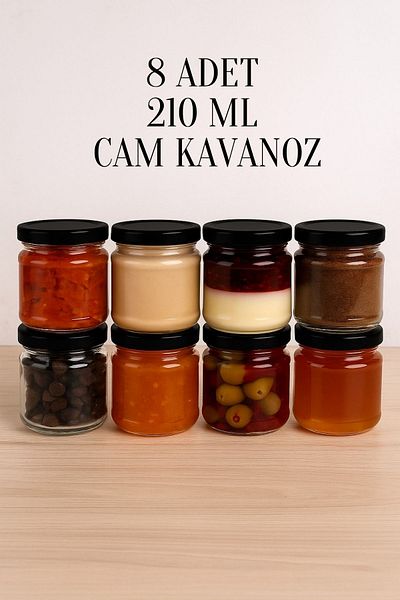 Rotanev 8 Pieces 210 ml Metal Black Canned Food Yogurt Storage 210 Cc Transparent Glass Jar with Lid