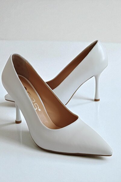 ERS Air Comfort حذاء نسائي من الجلد الطبيعي باللون الأبيض - كعب رفيع 9 سم أني...