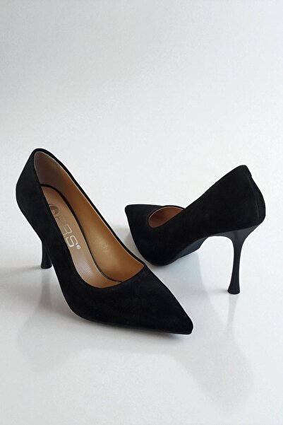 ERS Air Comfort حذاء نسائي من جلد الغزال الأصلي باللون الأسود - كعب رفيع 9 سم...