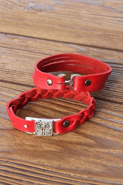SeyCey.co Red Color Leather Men's Bracelet Combination with Metal Accessories