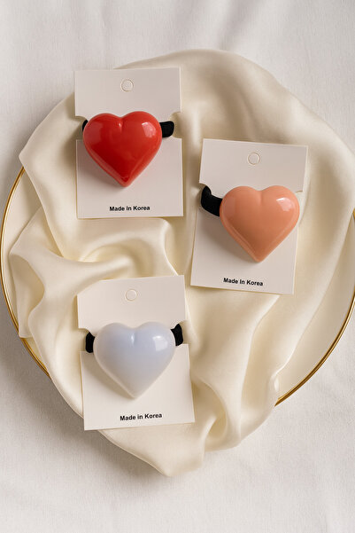 Monalisa Kadın Pinterest Renkli Kalp Model Lastik Toka 3 Adet