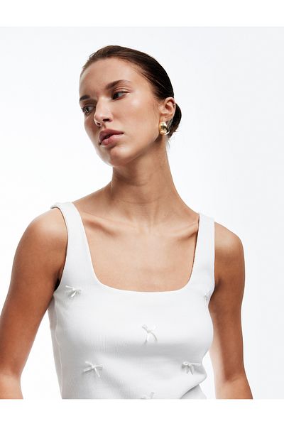 Koton New Season Cotton Ribbed Bow Detailed Square Neck Undershirt