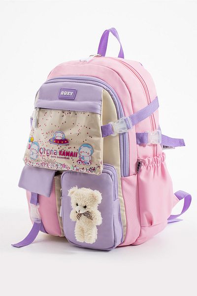 Roxy Kawaii Korean Style Multi-Compartment Children's School Bag with Teddy Bear Accessories