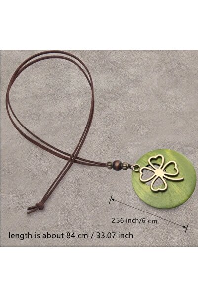 ORGANICYOU SHENZHEN 1 Adet Bohem Dört Yapraklı Yonca Kolye - Yeşil ve Altın Detaylı Çinko