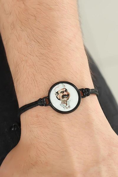 SeyCey.co Black Color Leather Adjustable String Erdal Bakkal Men's Bracelet