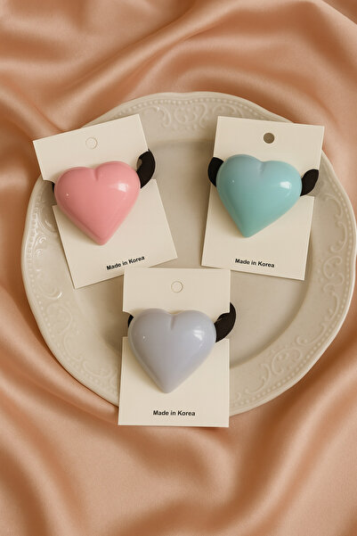 Monalisa Kadın Pinterest Renkli Kalp Lastik Toka 3 Adet