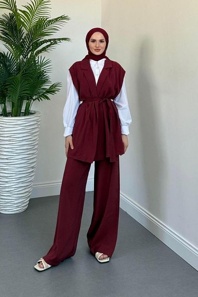 MERVEN AKYÜZ Calandra Γιλέκο Παντελόνι Σετ Claret Red